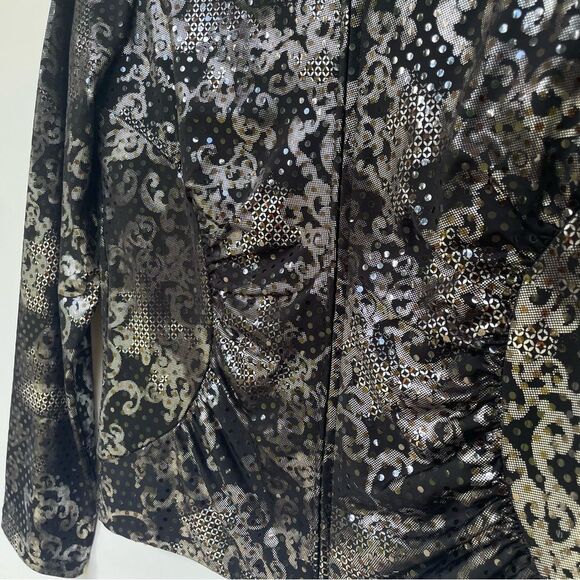 Joseph Ribkoff Women's Size 6 Black Metallic Sequin Zip Jacket Stretchy - Picture 2 of 9